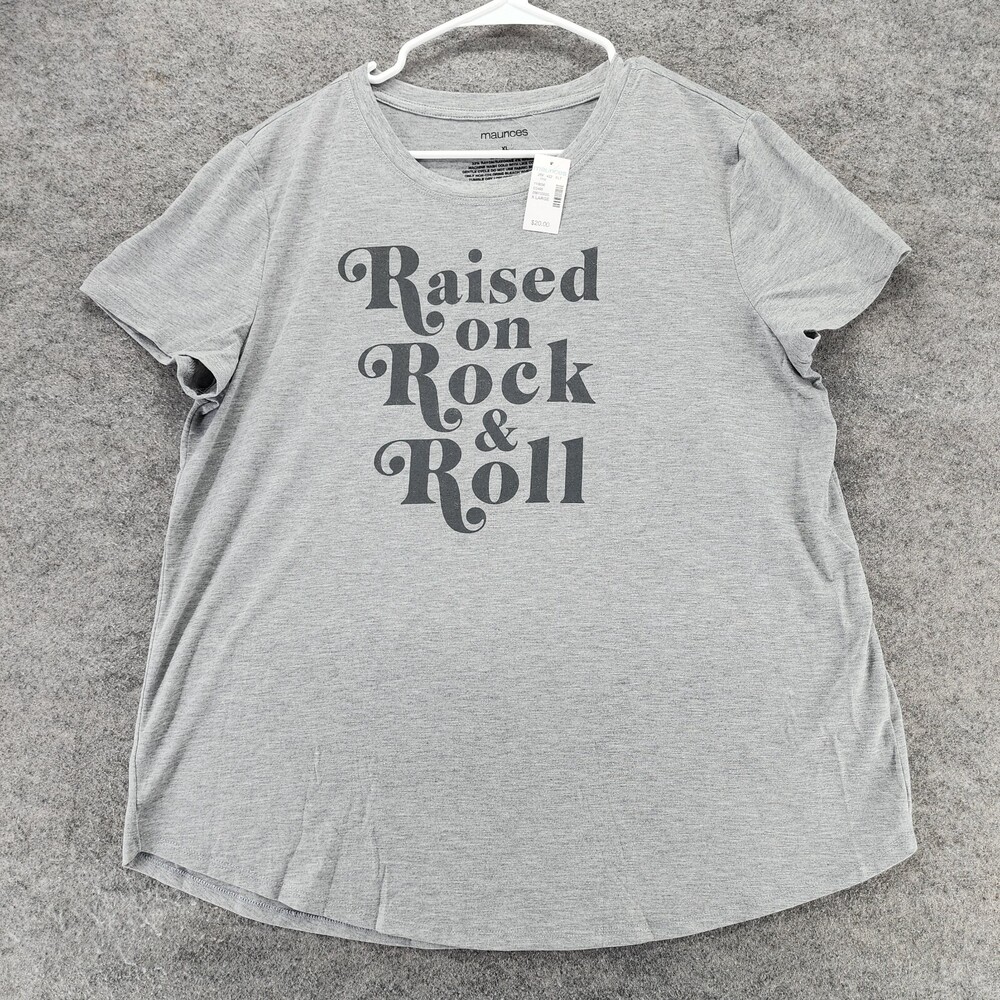Maurices Shirt Womens XL Short Sleeve Gray Raised on Rock and Roll